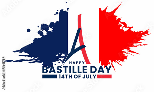  happy bastille day with france flags background , vector illustration photo