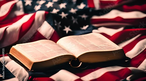 American Flag and Holy Bible. Symbols of Faith and Patriotism
