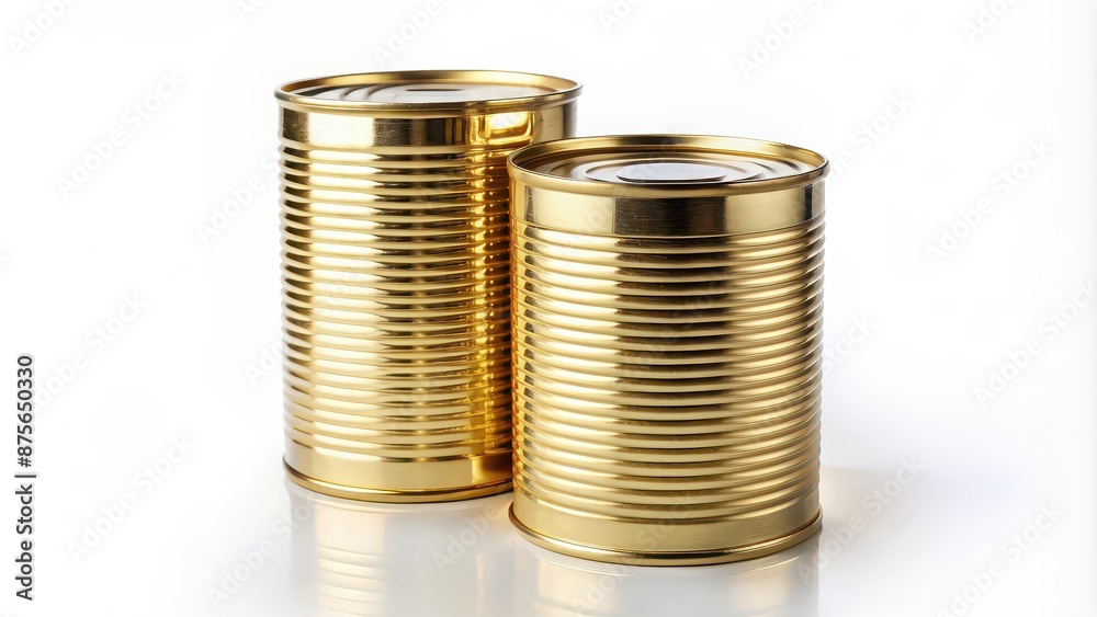 Two gold cans with rings on white background, gold, cans, rings, beverage, drink, aluminum, shiny, metallic, packaging, isolated Two gold cans with rings on white background, gold, cans, rings, beverage, drink, aluminum, shiny, metallic, packaging, isolated
