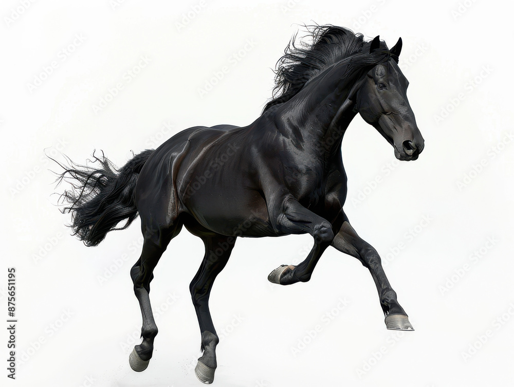 Obraz premium A powerful black horse on white background.