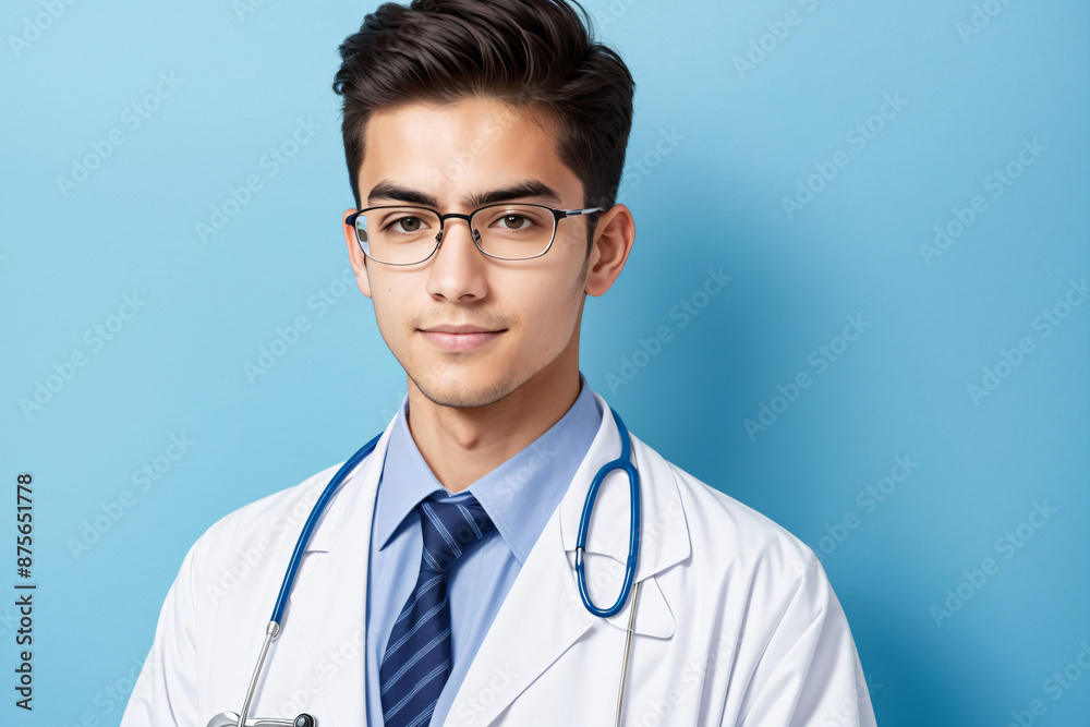 Portrait of confident young medical doctor on blue background. Portrait of confident young medical doctor on blue background.