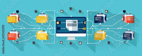Wallpaper Mural A computer monitor displays a network of files and folders. Concept of a complex system of interconnected data storage and retrieval. Scene is somewhat technical and analytical Torontodigital.ca