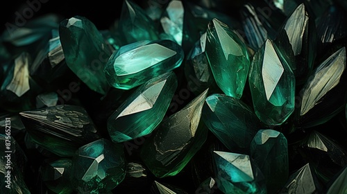 a bunch of glass balls with green and blue diamonds on them. photo