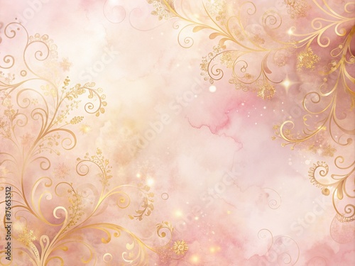 Soft pink and gold watercolor background with delicate, swirling patterns, offering ample blank space for text, in a pastel-colored, high-resolution design element.