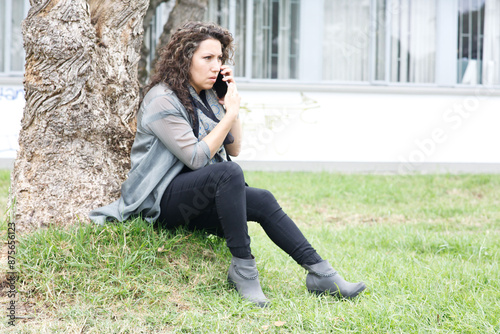 Free Download Professional Businesswoman with cell phone. Office woman. Exterior. Latina - GFXLoad