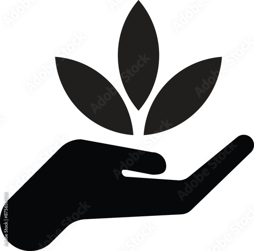 Plant leaf in hand icon . leaves in hand icon . Hand holding leaf icon vector