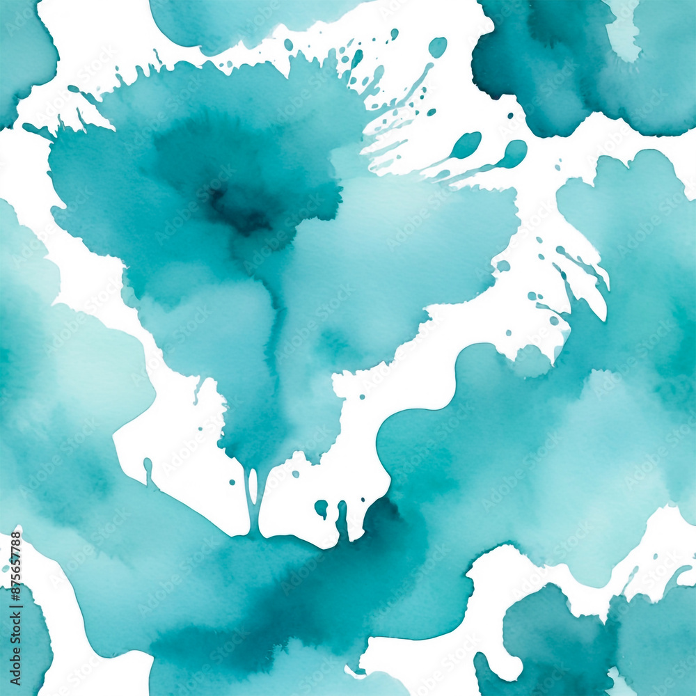 Single Soft Teal Watercolor Splash on White Background Single Soft Teal Watercolor Splash on White Background