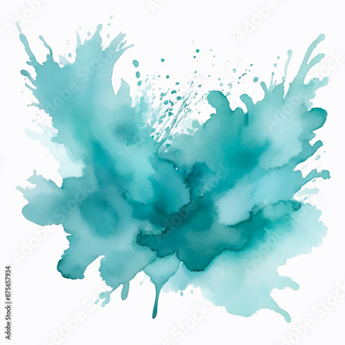 Single Soft Teal Watercolor Splash on White Background