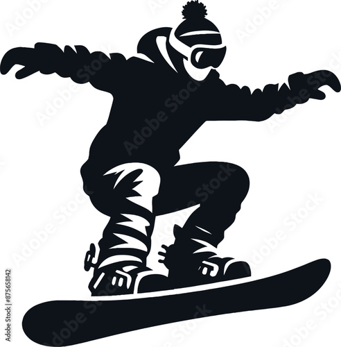 Snowboarder Performing a Trick Logo Icon Silhouette in Vector Style on White Background