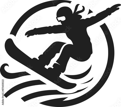 Snowboarder Performing a Trick Logo Icon Silhouette in Vector Style on White Background