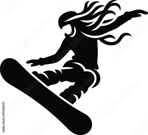 Snowboarder Performing a Trick Logo Icon Silhouette in Vector Style on White Background