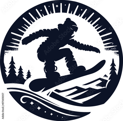 Snowboarder Performing a Trick Logo Icon Silhouette in Vector Style on White Background
