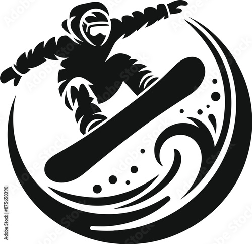 Snowboarder Performing a Trick Logo Icon Silhouette in Vector Style on White Background