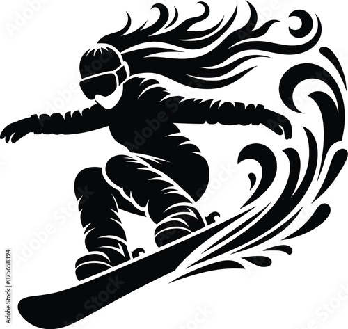 Snowboarder Performing a Trick Logo Icon Silhouette in Vector Style on White Background