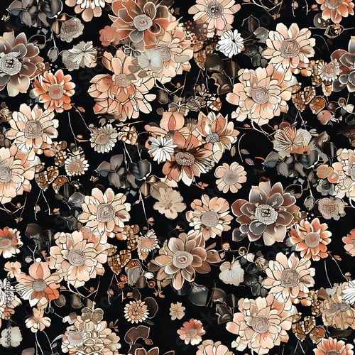 Nature Inspired Floral Motif Grid Pattern in Realistic Style