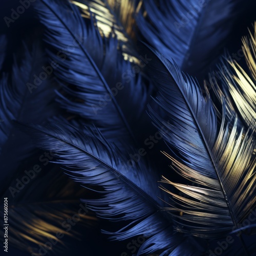 blue and gold feathers on a dark background