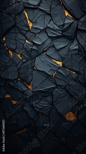 cracked black and gold stone wall background