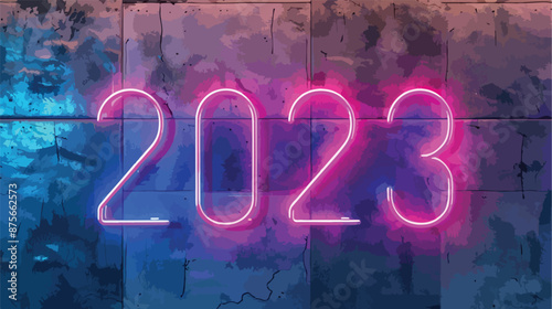 A neon sign that says happy new year 2023 in internat