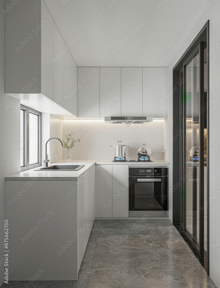 Modern Contemporary kitchen room 3d render. Modern Contemporary kitchen room 3d render.