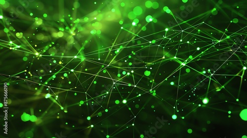 Glowing green neural network. Abstract technology background. Plexus.