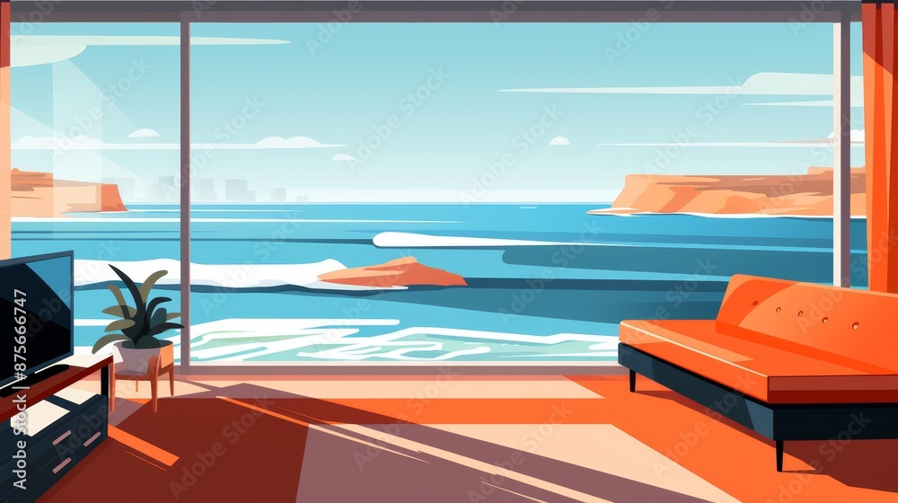Fototapeta premium Captivating and dynamic view of the sea coast seen through a picturesque window frame
