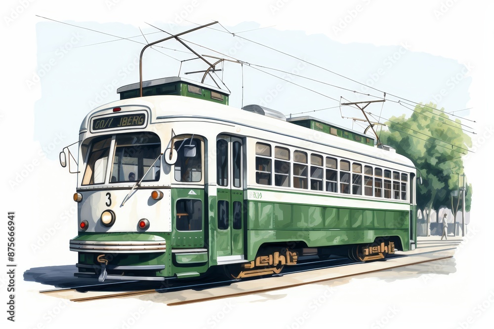 Fototapeta premium Isolated tram car on white background in side view for optimal search result relevance