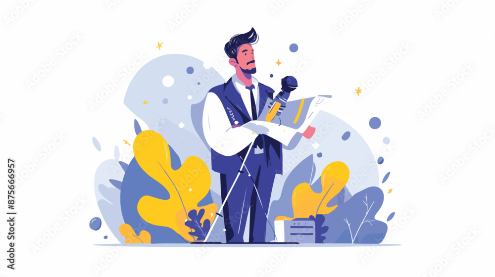 Naklejka premium A news reporter with microphone. A Contemporary style