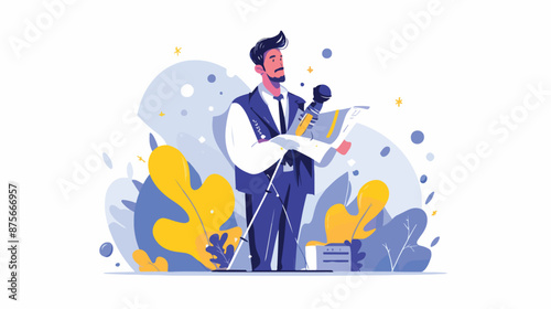 A news reporter with microphone. A Contemporary style