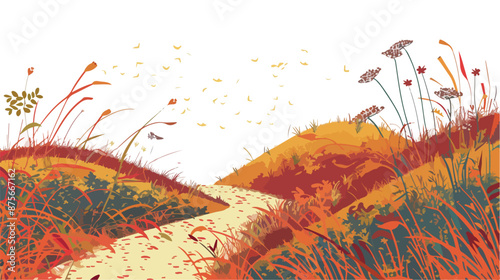 A path on a hillside with tall grasses and grasses 