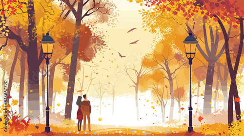A romantic autumn ambience with golden hues light 