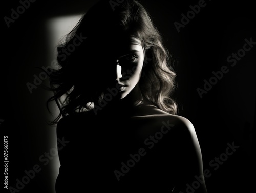 silhouette of a beautiful woman in the dark