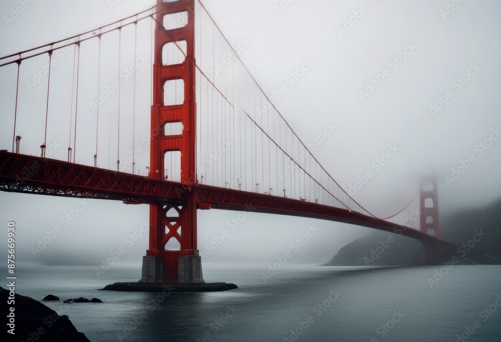 Obraz premium bridge moody majestic gate golden atmosphere architecture landmark frisco california city landscape skyline overcast cloud