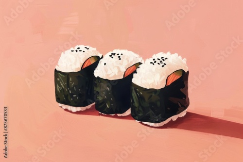 Abstract animated Japanese cuisine: A whimsical onigiri illustration created with Generative AI, bringing playful animation effects to the culinary art experience. photo