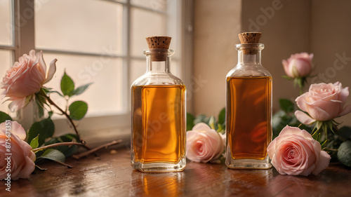 AI image generate bottle of rose fragrance product