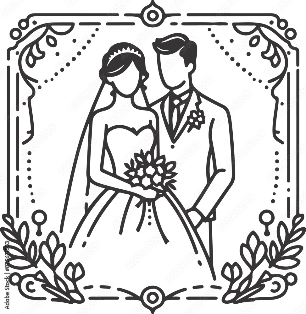 Fototapeta premium Continuous one line drawing of a wedding couple Vector illustration.