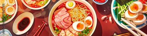 Abstract Ramen Delight: A Whimsical Animated Illustration of Japanese Cuisine, Crafted with Generative AI. photo