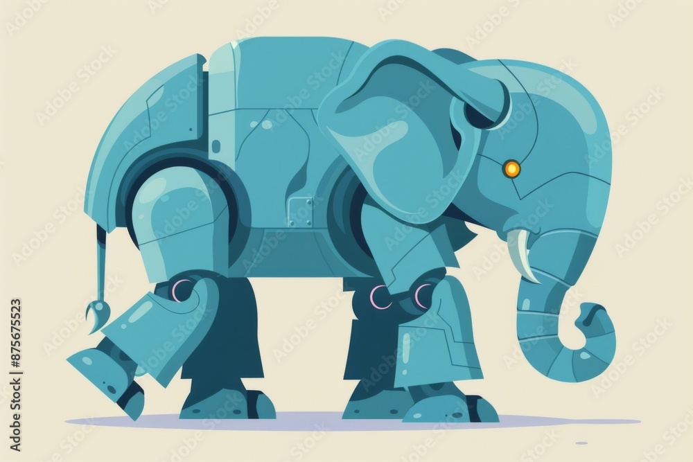 Obraz premium Mechanical Majesty: A Flat Vector Illustration of a Robotic Elephant, Fusing Technology with the Grace of Giants.