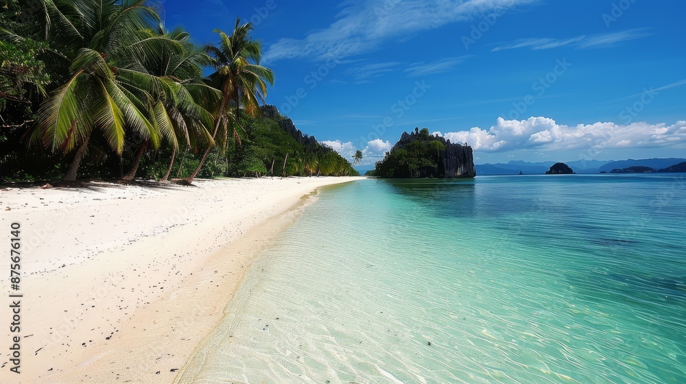 Fototapeta premium Tropical Island Getaway: A summer feast of sun, sand and blue ocean 