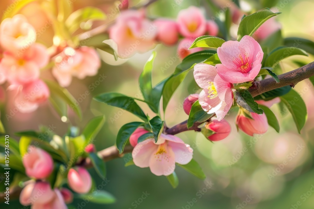 Pink Flowers Blooming on a Branch in Springtime Pink Flowers Blooming on a Branch in Springtime