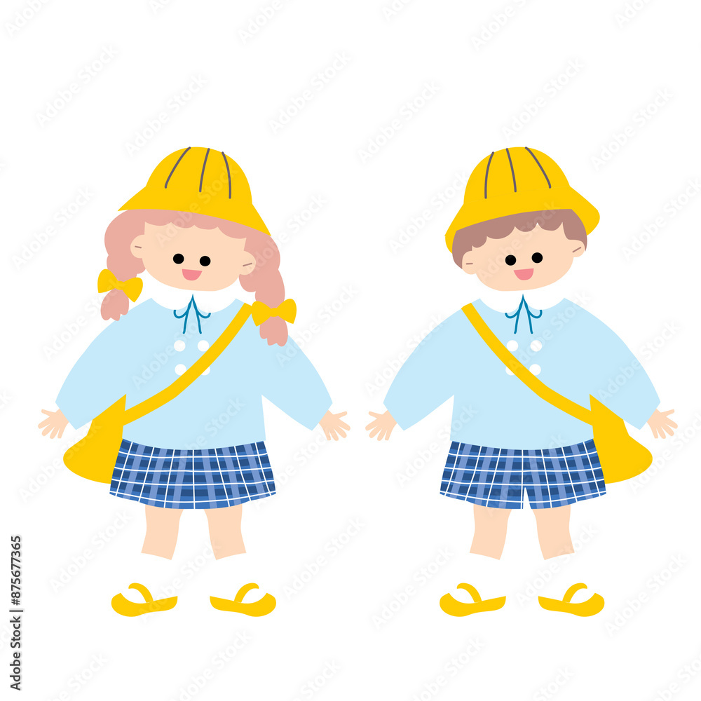 child, Back to school, set cute students, cute uniform 