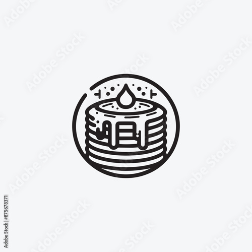 Monoline Pancake Logo black vector white background Pancake Logo. Food and Drink Illustration. Sweet Dessert Icon Symbol