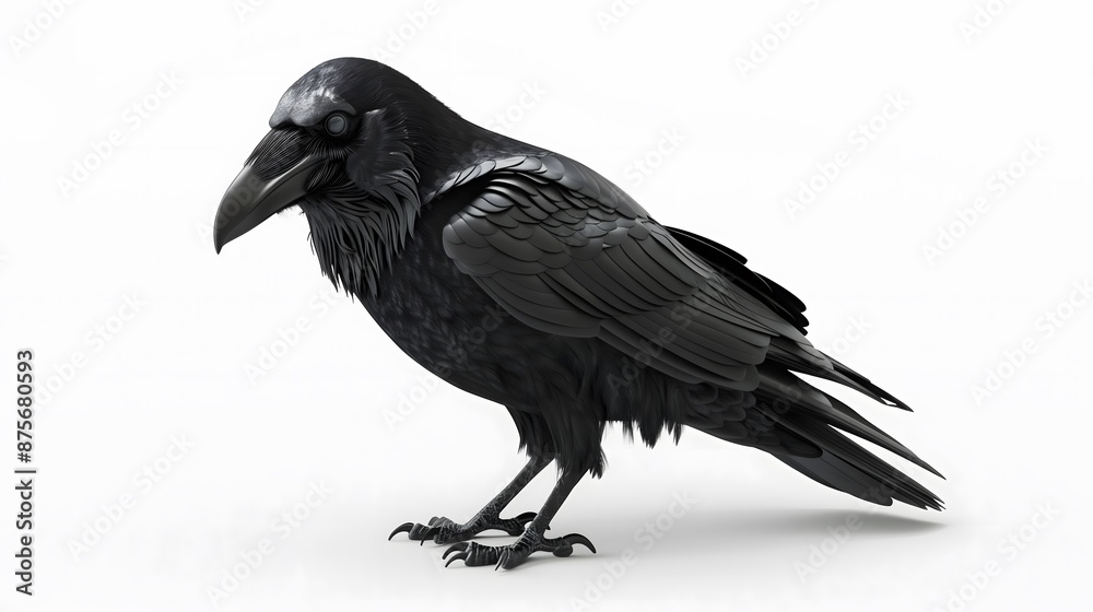 Fototapeta premium Realistic Black Raven on White Background
