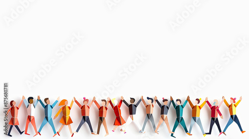 group of people holding hands concept paper origami isolated on white background