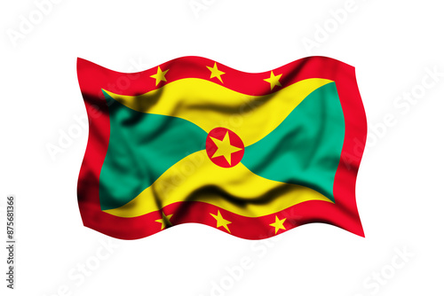 Waving the flag of Grenada on a transparent background. 3d rendering. Clipping Path Included