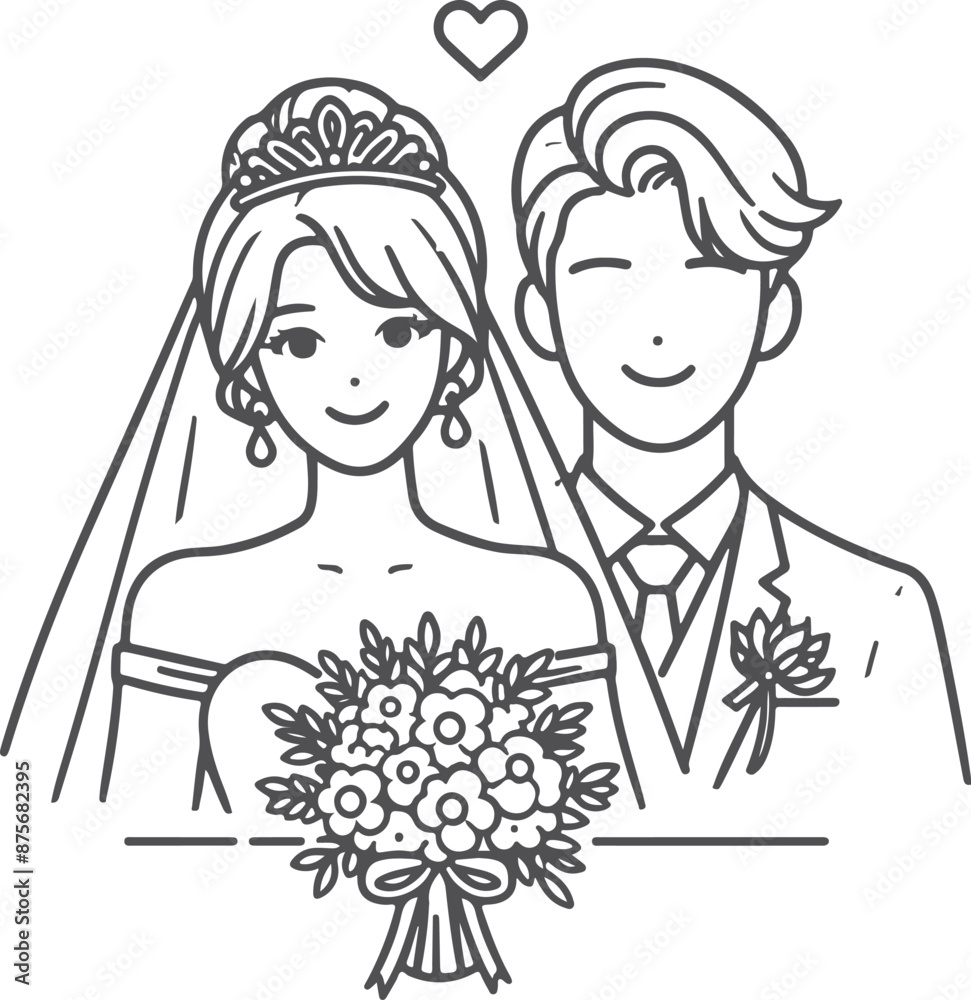 Continuous one line drawing of a wedding couple Vector illustration. Continuous one line drawing of a wedding couple Vector illustration.