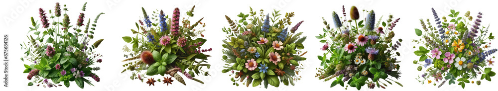Fototapeta premium Isolated PNG of Wild Herbs and Flowers High Quality