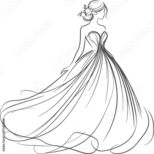 Continuous one line drawing of a wedding couple Vector illustration.