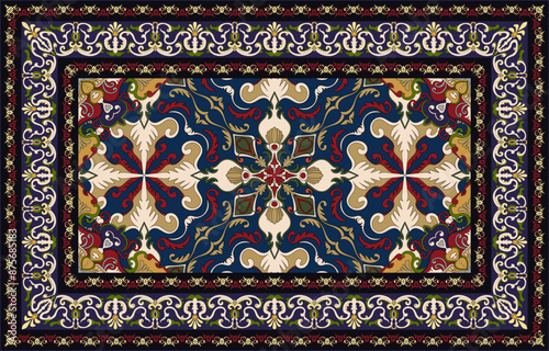 Colorful ornamental vector design for rug, tapis, yoga mat. Geometric ethnic clipart. Arabian ornamental carpet with decorative elements.Persian carpet,