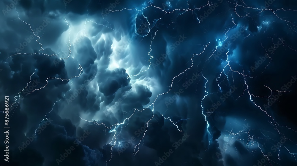 Power of Nature: Intense Lightning Rays and Electrical Energy in a Thunderstorm Under Dark Clouds Power of Nature: Intense Lightning Rays and Electrical Energy in a Thunderstorm Under Dark Clouds