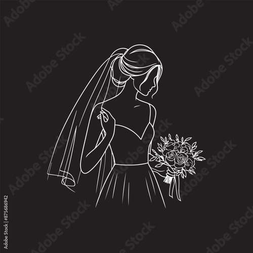 Continuous one line drawing of a wedding couple Vector illustration.